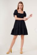 2351 Kloş Poplin Elbise - Siyah resmi