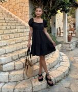 2351 Kloş Poplin Elbise - Siyah resmi