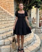 2351 Kloş Poplin Elbise - Siyah resmi