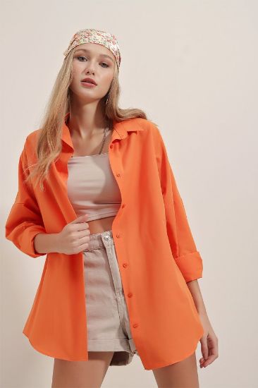 3900 Oversize Uzun Basic Gömlek - Turuncu resmi