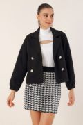 9117 Kruvaze Yaka Crop Ceket - Siyah resmi