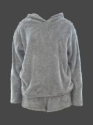 Kadın Uzun Kollu Meow Kedi Nakışlı Kapşonlu Peluş Sweat Ve Short Ikili Takım resmi