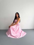 Straplez Pileli Elbise - Pembe resmi