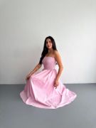 Straplez Pileli Elbise - Pembe resmi
