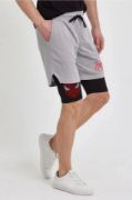 Unisex Baskılı İç Cepli Sporcu Alt Taytlı Şort - Gri resmi