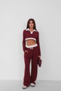 Polo Yaka Garnili Crop Sweatshirt resmi