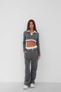 Polo Yaka Garnili Crop Sweatshirt resmi