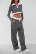 Polo Yaka Garnili Crop Sweatshirt resmi