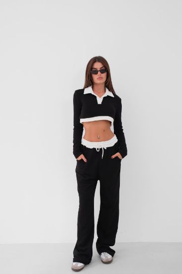 Polo Yaka Garnili Crop Sweatshirt resmi