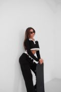 Polo Yaka Garnili Crop Sweatshirt resmi