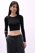 Bisiklet Yaka Dokulu Crop resmi