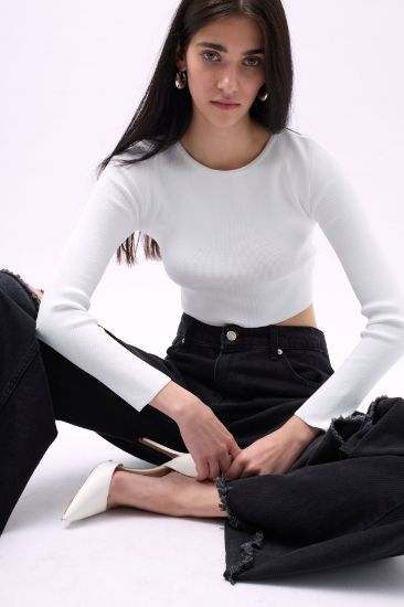 Bisiklet Yaka Dokulu Crop resmi