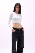 Bisiklet Yaka Dokulu Crop resmi