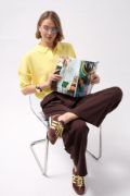 Polo Yaka Crop Dokulu Bluz resmi