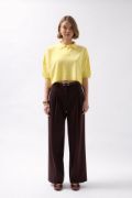 Polo Yaka Crop Dokulu Bluz resmi