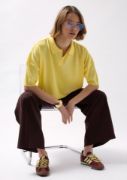 Polo Yaka Crop Dokulu Bluz resmi