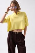 Polo Yaka Crop Dokulu Bluz resmi