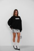 Baskılı Sıfır Yaka Oversize Sweatshirt resmi