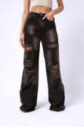 Lazer Kesim Wide Leg Yüksek Bel Jean resmi