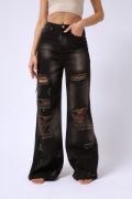 Lazer Kesim Wide Leg Yüksek Bel Jean resmi