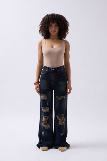 Lazer Kesim Wide Leg Yüksek Bel Jean resmi