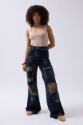 Lazer Kesim Wide Leg Yüksek Bel Jean resmi