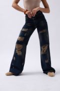 Lazer Kesim Wide Leg Yüksek Bel Jean resmi