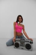 Tek Omuz Crop Bluz resmi