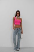 Tek Omuz Crop Bluz resmi