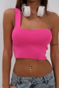 Tek Omuz Crop Bluz resmi