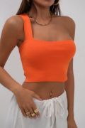 Tek Omuz Crop Bluz resmi