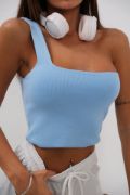 Tek Omuz Crop Bluz resmi