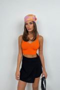 V Yaka Crop Bluz resmi