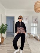 Kadın Uzun Kollu Leopar Detay Sweat Ve Yanı Leopar şerit Detay Pantolon Ikili Takım resmi