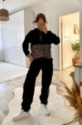Kadın Uzun Kollu Leopar Detay Sweat Ve Yanı Leopar şerit Detay Pantolon Ikili Takım resmi