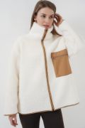 55446 Fermuarlı Oversize Peluş Ceket Mont - Camel resmi