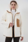 55446 Fermuarlı Oversize Peluş Ceket Mont - Camel resmi