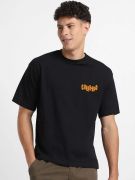 Erkek Baskılı Oversize T-shirt - Siyah resmi