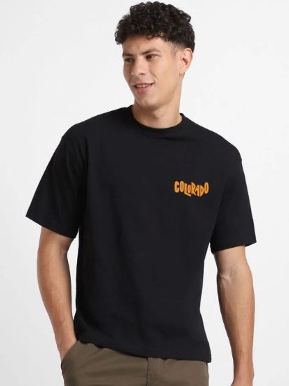 Erkek Baskılı Oversize T-shirt - Siyah resmi