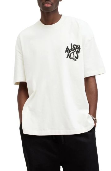 Erkek Baskılı Oversize T-shirt - Beyaz resmi