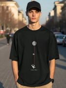 Erkek Baskılı Oversize T-shirt - Siyah resmi