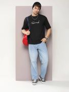 Erkek Baskılı Oversize T-shirt - Siyah resmi