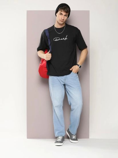 Erkek Baskılı Oversize T-shirt - Siyah resmi