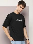 Erkek Baskılı Oversize T-shirt - Siyah resmi