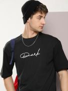 Erkek Baskılı Oversize T-shirt - Siyah resmi