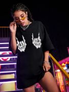 Baskılı Oversize T-shirt - Siyah resmi
