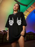 Baskılı Oversize T-shirt - Siyah resmi