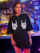Baskılı Oversize T-shirt - Siyah resmi
