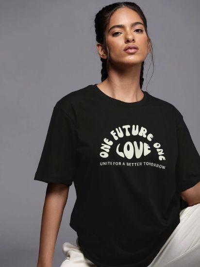 Baskılı Oversize T-shirt - Siyah resmi
