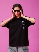 Baskılı Oversize T-shirt - Siyah resmi